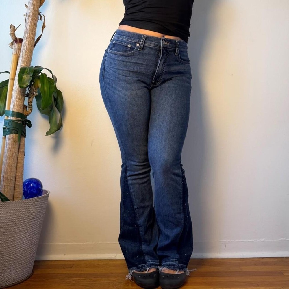 Lucky Brand Stevie High Rise Flare Embellished Studded Jeans Blue 10/30R